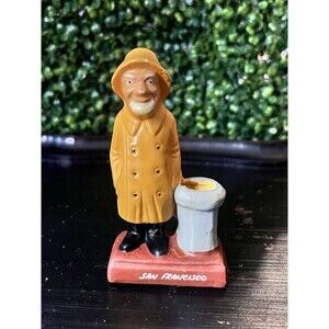 Vintage San Francisco‎ Fisherman Toothpick Holder Yellow Ceramic Figurine 4.5in